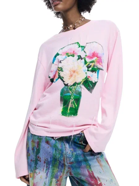 Koszulka Desigual z nadrukiem różowa