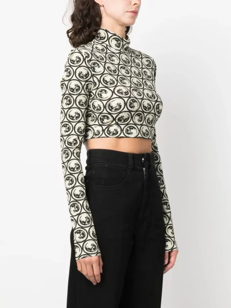 Cropp top Off-white cu imagine alb