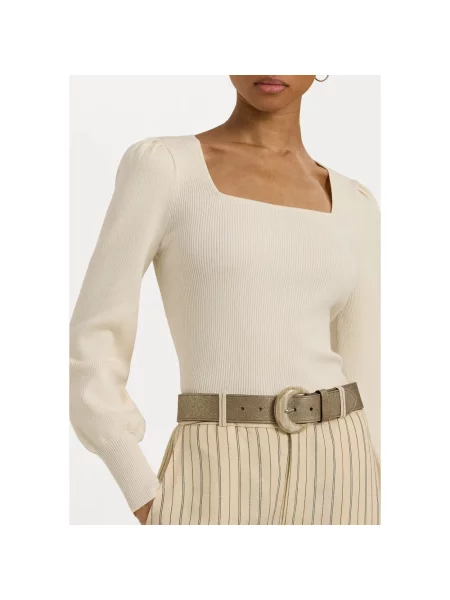 Sweter z dzianiny z bufiastymi rękawami model ‘DIEKA’ Ralph Lauren biały