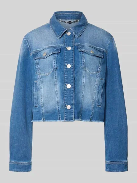 Kurtka jeansowa o krótkim kroju z frędzlami Marc Cain niebieska