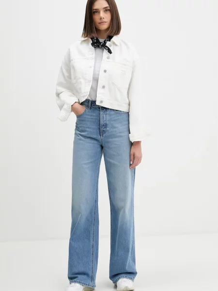 Tommy Jeans blugi wide leg de damă albastru