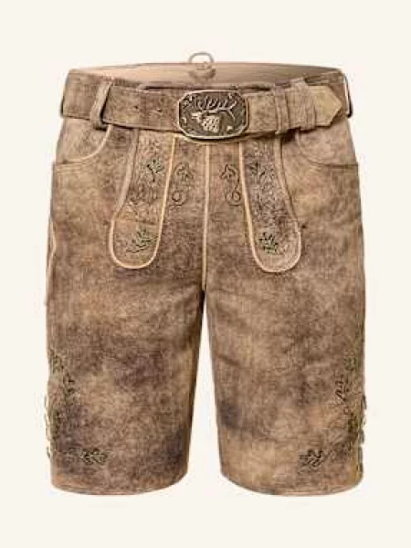 Spieth & Wensky Kožené Krojové Kalhoty Gerner hnědá/ tmavě zelená