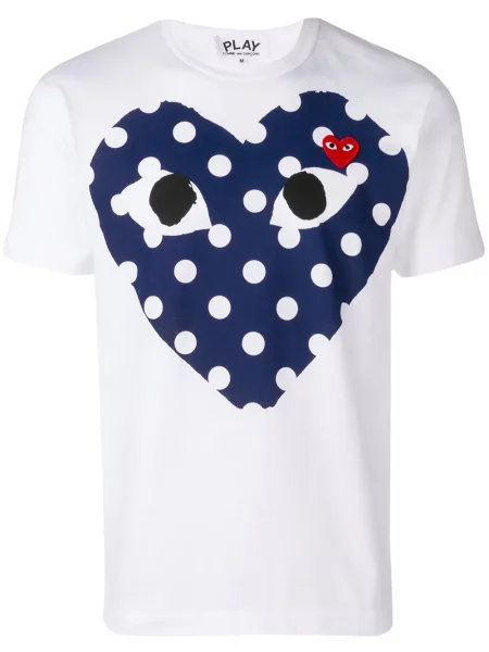 Tricou Comme Des Garcons Play cu imagine cu motiv cu inimi alb