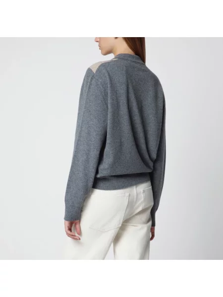 Koszulka polo Róhe wełniana z wzorem argyle szara