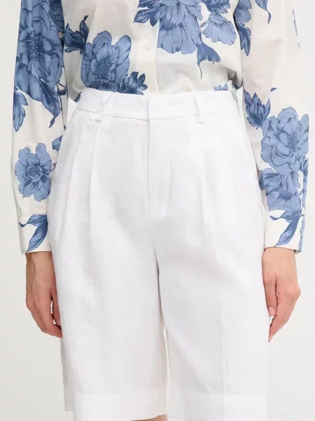 Ленен къс панталон OUI с изчистен дизайн с висока талия бяло