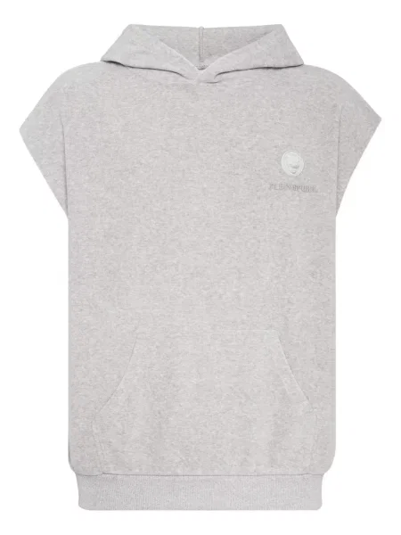 Majica s kapuljačom Plein Sport bez rukava s autogramom siva