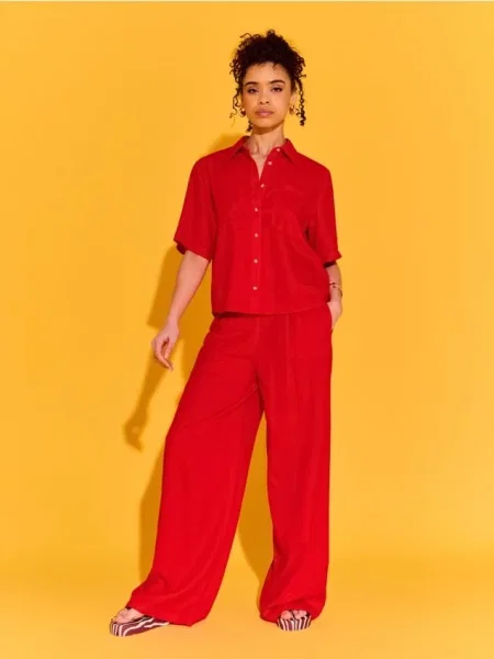 Широкі штани з домішкою льону перцевий червоний