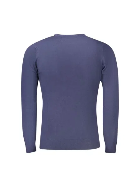 Dzianinowy sweter Cavalli Class z dekoltem w serek niebieski