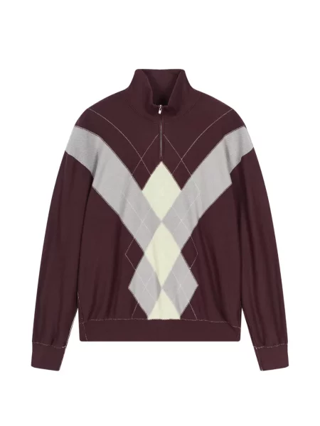 Pulover Croquis cu model argyle din jacard roșu