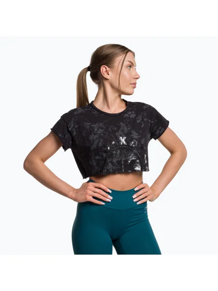 Gymshark KK Twins Raw Crop Top negru/gri pentru femei Gymshark KK Twins Raw Crop Top negru/gri negru