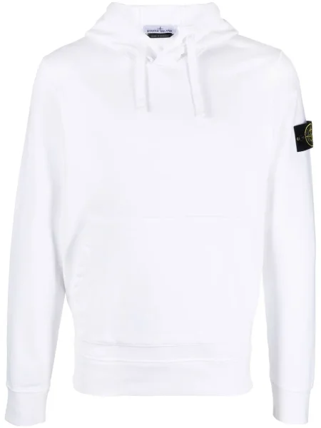 Hanorac cu glugă Stone Island din fleece cu strasuri alb