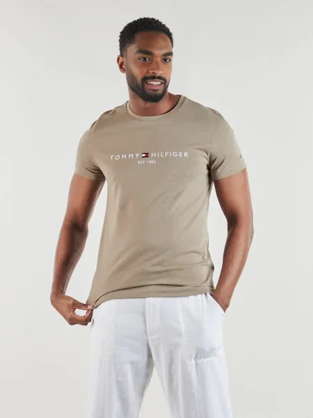 Tricou Tommy Hilfiger cu autograf bej