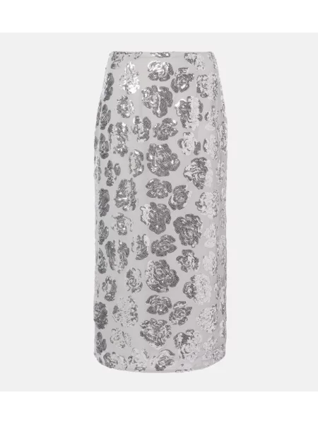 Fustă tip creion Rotate din șifon cu model floral gri