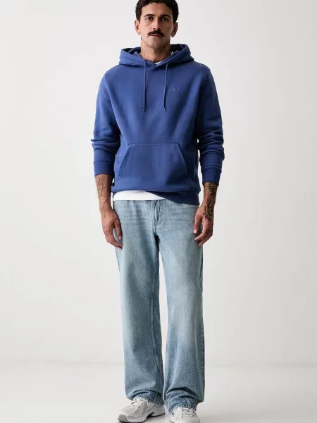 Tommy Jeans bluza z kapturem z bawełną granatowa