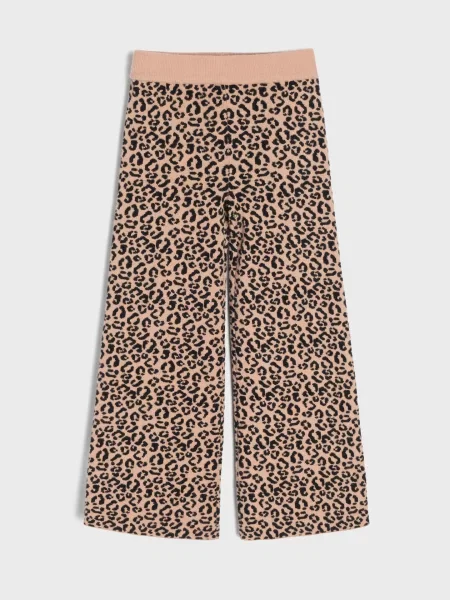 Sinsay Wide leg kalhoty s viskózou s leopardím vzorem béžová