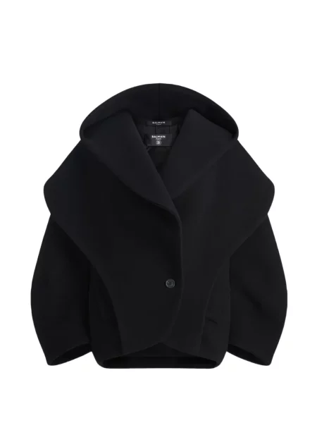 Palton Balmain de lână cu glugă negru