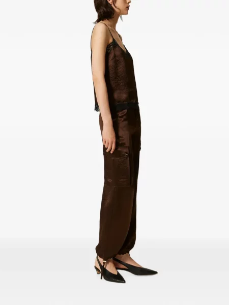 Pantaloni cargo Twinset din satin maro