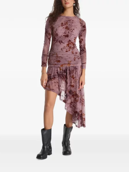 Rochie Desigual cu model floral cu imagine asimetrică violet