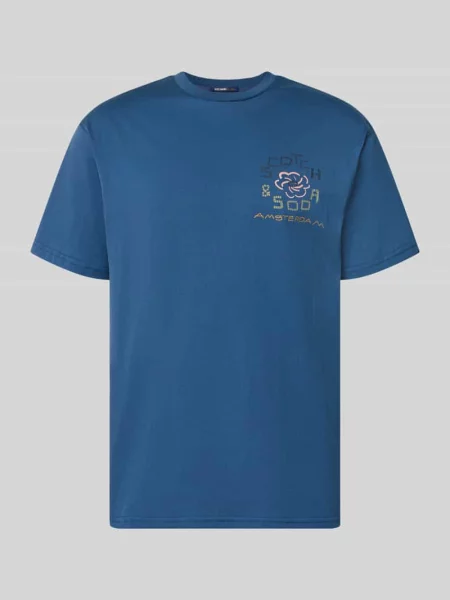 T-shirt z nadrukiem z logo i okrągłym dekoltem Scotch & Soda granatowa