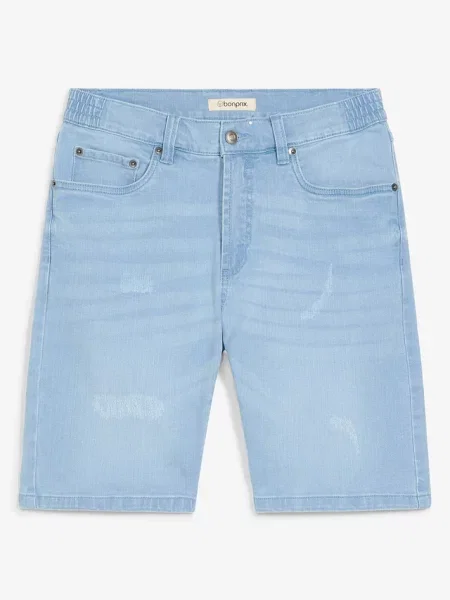 Bermudy jeansowe z elastyczną wstawką w talii regular fit niebieskie