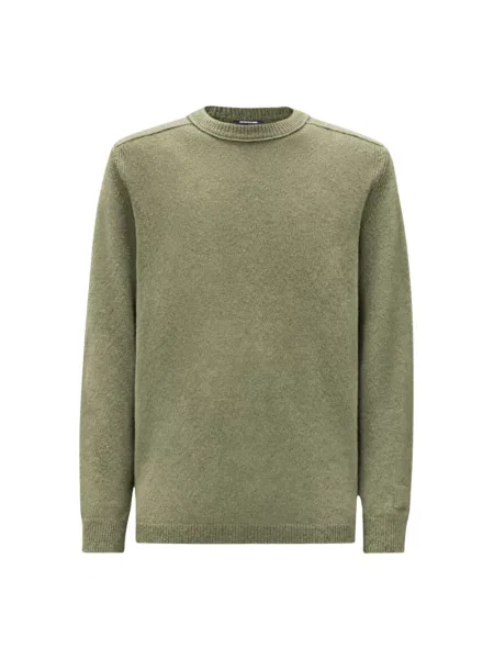 Sweter C.p. Company wełniany z okrągłym dekoltem z logo zielony
