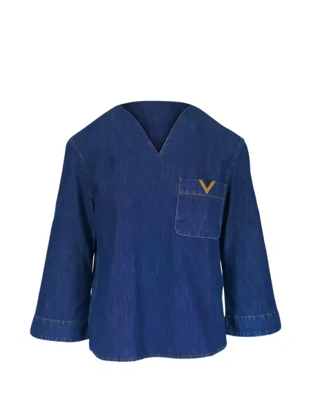 Bluzka Valentino Garavani z dekoltem w serek niebieska