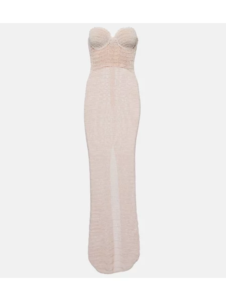 Lniana sukienka midi Magda Butrym do kolan garniturowa biała