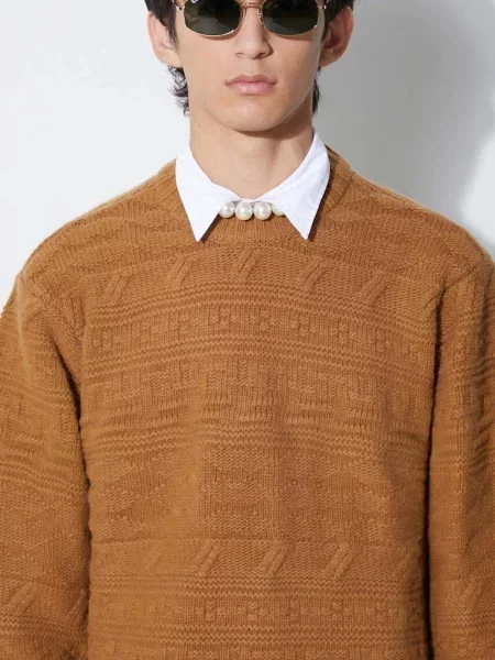 Ader Error pulover de lână Seltic Knit bărbați călduros maro