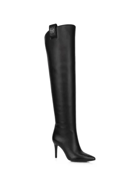 Botine Philipp Plein din piele cu toc jos negru