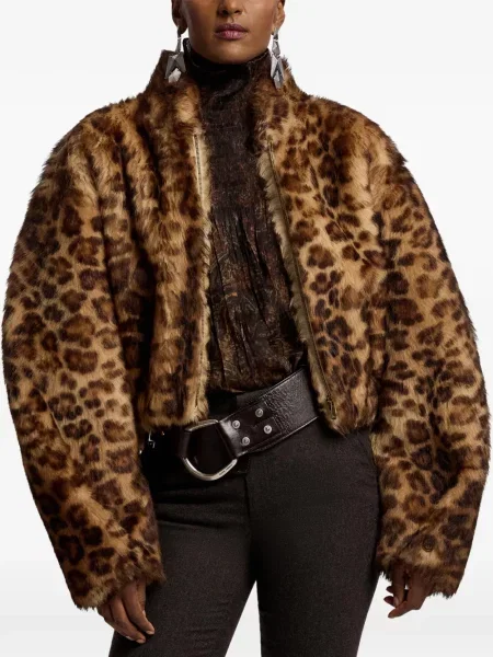 Raštuotas avikailio striukė Ralph Lauren Collection leopardinis ruda