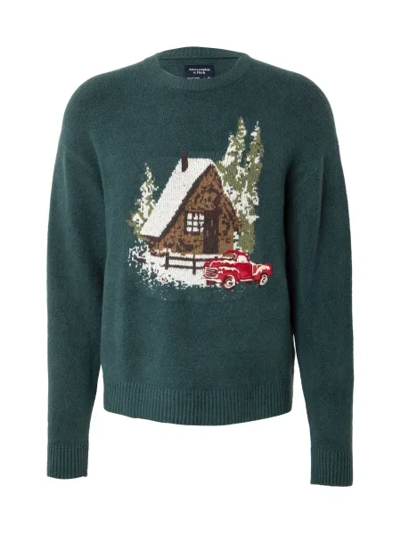 Abercrombie & Fitch Pulover HOLIDAY NOVELTY maro / verde închis / roșu alb