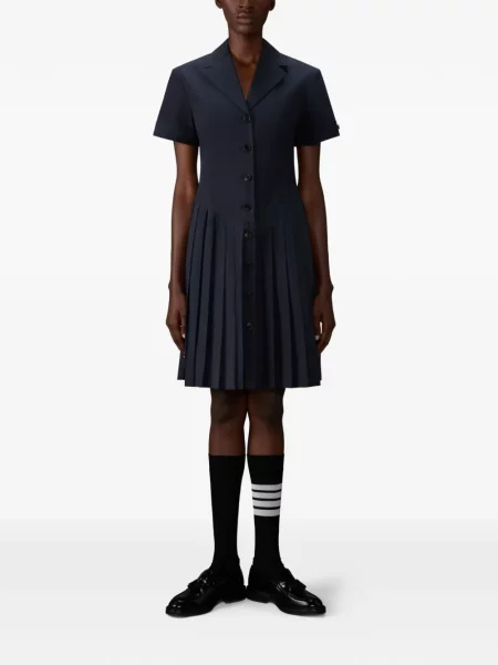 Плисирана костюм миди рокля Thom Browne до коляното синьо
