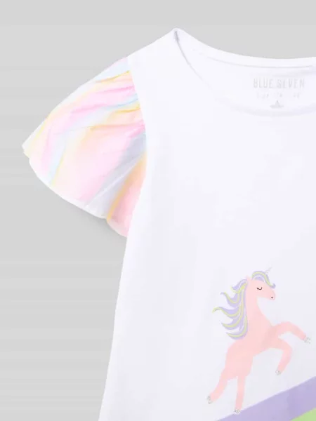 T-shirt z okrągłym dekoltem i nadrukiem z motywem Blue Seven biała