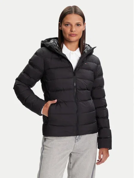 Geacă de blugi Tommy Jeans cu glugă negru