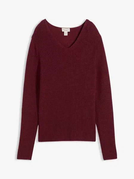Sweter z prążkowanej dzianiny z czystej bawełny organicznej czerwony