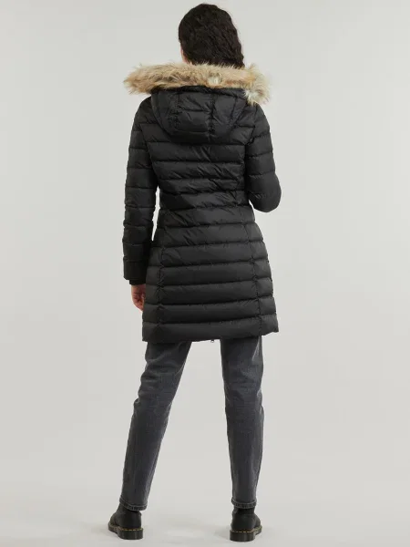 Palton Tommy Jeans cu glugă negru