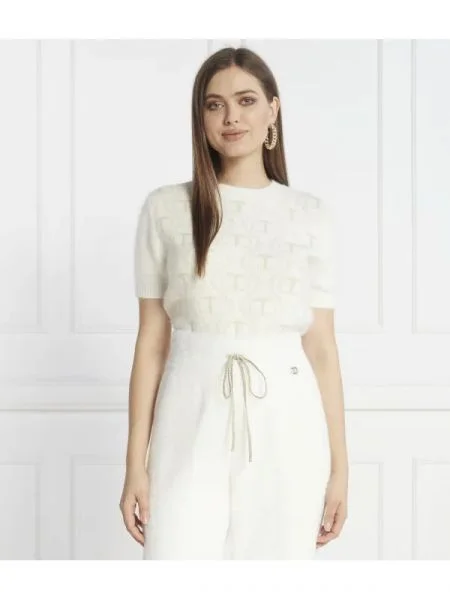 TWINSET Bluză cu adaos de lână alb