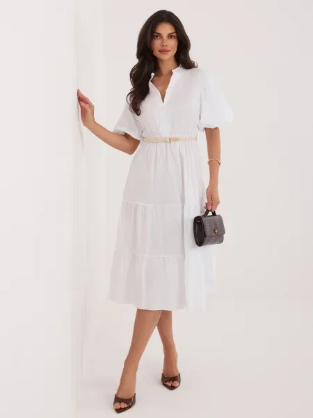 Rochie Italy Moda cu volane evazată alb