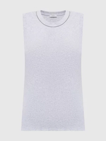 Меланжевий топ в рубчик з ланцюжком моніль Peserico сірий
