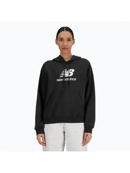 Дамски суитшърт New Balance French Terry Stacked Logo Hoodie black черно