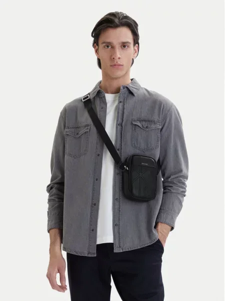 Calvin Klein Мъжка чантичка Emblem Aop Emboss Slim Reporter черен