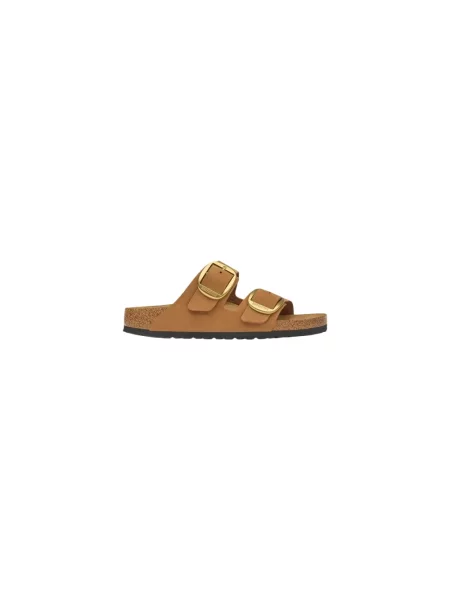 Klapki Birkenstock skórzane na sprzączkę brązowe