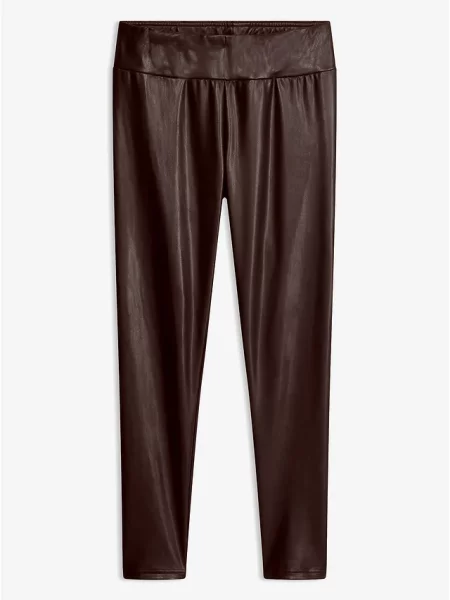 Legginsy termiczne z imitacji skóry brązowe