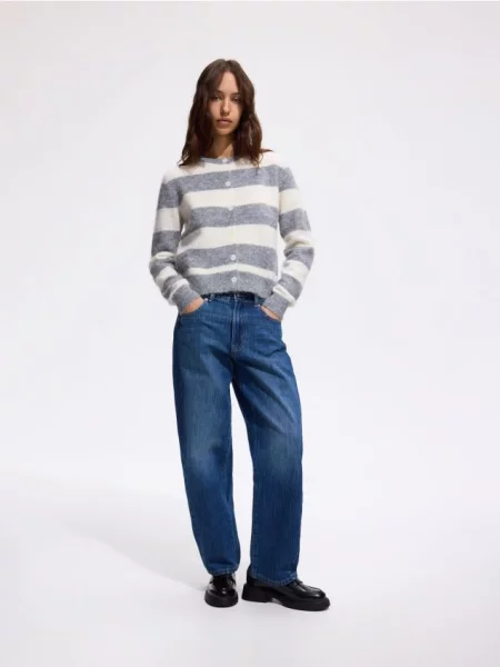 Reserved Jeansy barrel leg granatowy