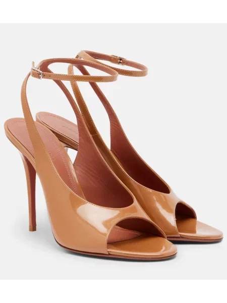 Sandale Amina Muaddi din piele de lac slingback maro