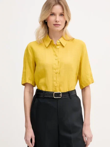 United Colors of Benetton košile lněná žlutá