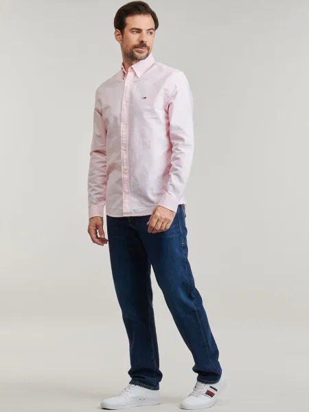 Cămașă Tommy Jeans din țesătură twill roz