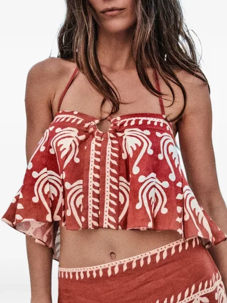 Top Johanna Ortiz cu model floral roșu