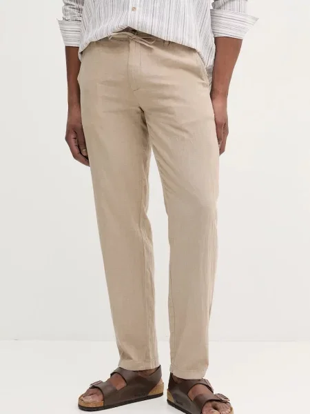 Lindbergh pantaloni din in barbati drept bej