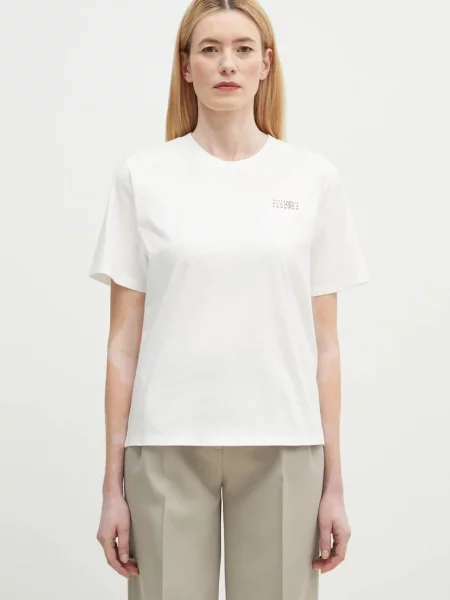 Koszulka Mm6 Maison Margiela z dekoltem w serek biała